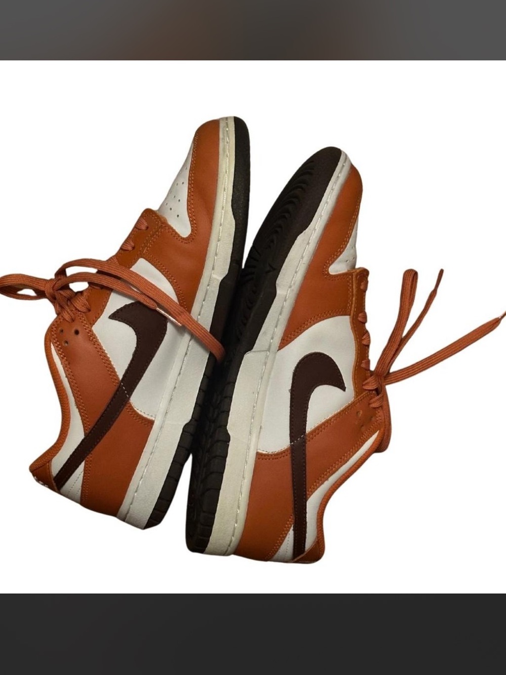Nike Dunk Low-Top Sneakers in Dark Orange, White and Dark Brown